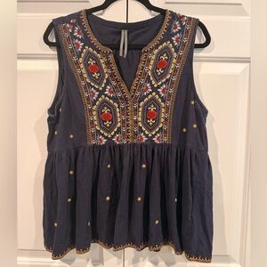 Anthropologie Embroidered Sleeveless Blouse